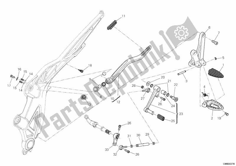 Alle onderdelen voor de Voetsteunen Links van de Ducati Diavel Carbon 1200 2012